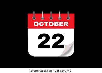 22 October calendar icon text page monthly web design on red, white and black background vector, icon, or illustration with the month of October 22