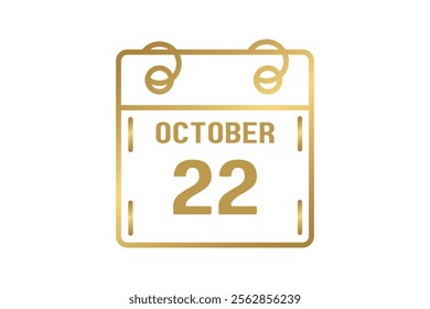 22 October calendar icon text page monthly web design on golden and white background vector, icon, or illustration with the month of October 22