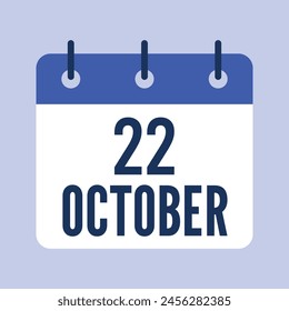 22 October Calendar, Isolated Vector Calendar.