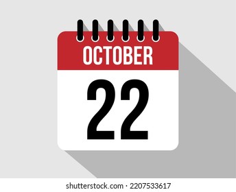 22 October calendar vector icon. Red october date for the days of the month