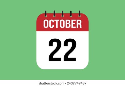 Calendario del 22 de octubre. Ilustración vectorial del calendario de octubre.