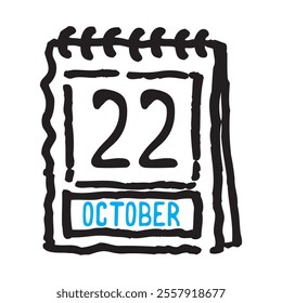 22 October date calendar - A simple yet elegant line art illustration of a date calendar captures the essence of organization and timekeeping. The clean lines and minimalistic design 