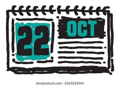 22 October date long table calendar - A simple yet elegant line art illustration of a table date calendar captures the essence of organization and timekeeping and note lines sketch art