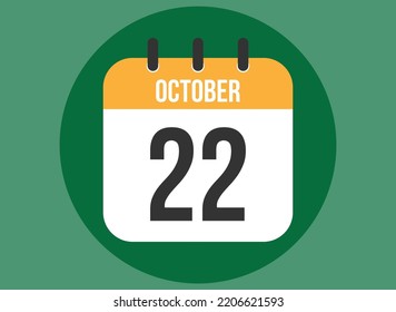 Vector del calendario verde del 22 de octubre. Calendario de octubre con círculo en fondo claro.