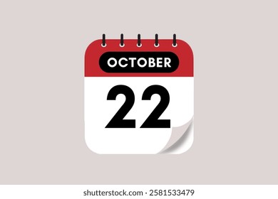 22 October month single day vector, illustration, calendar with rose red, black and off-white color background calendar October 22