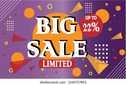 22% off. Big sale banner promotion template in purple and orange. discount on store products