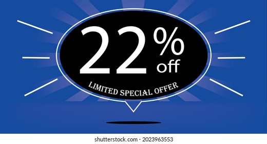 22 % Rabatt auf Schwarz-Ballon und Blau, für ein begrenztes Sonderangebot, blauer Banner für besondere Angebote