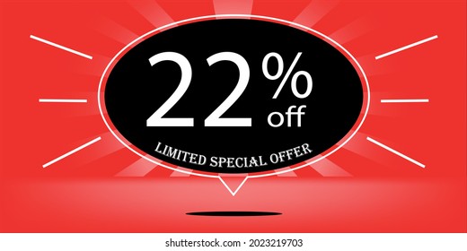 22% off black balloon and red, for limited special offer, red banner for special offers of promotions
