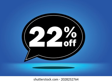 22% off - black and blue floating balloon - with blue background - banner for discount and reduction promotional offers