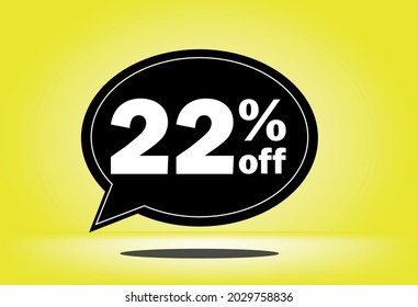 22% off - black and yellow floating balloon - with yellow background - banner for discount and reduction promotional offers