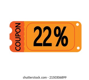 22% Off Coupon Vector. Orange Perforated Coupon Template On White Background For Stores