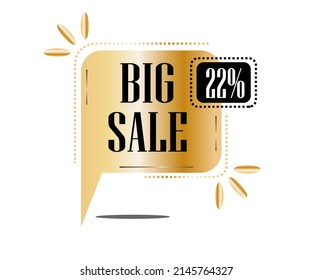 22% off .Design of square gold banner for big sales. vector illustration