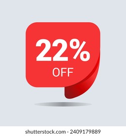 22% off discount, twenty two percent chat balloon. Special offer sale red tag. Concept of the price list for discounts. Advertising campaign, sales, label offer. Vector illustration.