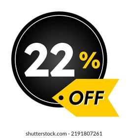 22% off limited special offer. Banner with 22 percent off in black and yellow circular balloon