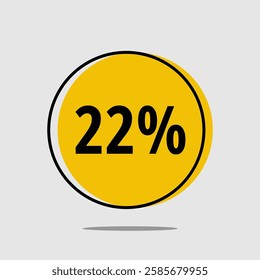 22% Off Round Tag - Yellow twenty two percent off tag with fun black outline on light gray background.