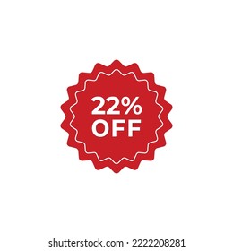 22% off sale label symbol promotion flat icon, Sale tag vector badge template, clearance sale sticker emblem, bargain sale red sign modern design isolated on white background