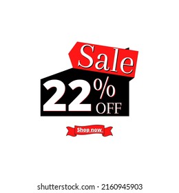 22% off sale shop now, black discount design with red banner 