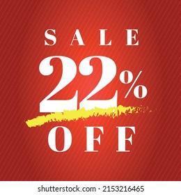 22% off tag twenty two percent discount sale white letter red gradient background