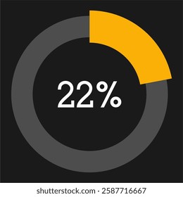 22 percent circle chart infographic template.Circle percentage diagram on black background vector illustration.