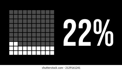 22 percent diagram, twenty-two percentage vector infographic. Rounded rectangles forming a square chart. White color on black background.