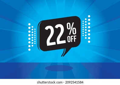 22 percent discount. blue banner with floating balloon for promotions and offers. Vector Illustration.