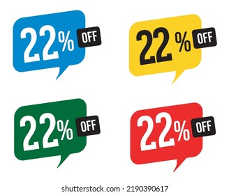 22 percent discount. Blue, yellow, green and red balloons for promotions and offers. Vector Illustration on white background.