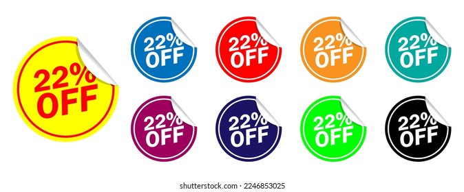 22 percent offer set of colorful sale stickers