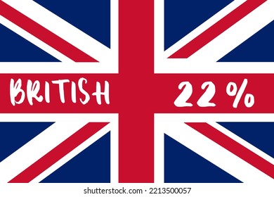 22% percentage British Color Flag. Blue, red and white color. Banner template design for social media and website. Vector modern minimalist art illustration. Rectangular shape.