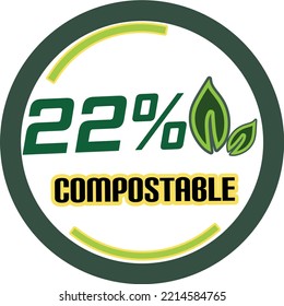 22% percentage of compostable circular vector art illustration with fantastic looking font and green black and orange colors