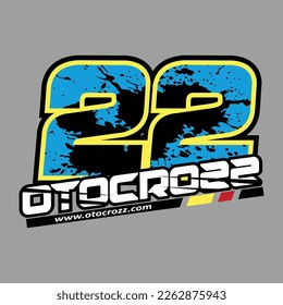 22. racing number, light blue initial racing number, sport racing number with black paint splash style vector illustration .vector file