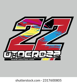 22. racing number red color, sport racing number with black blue,yellow abstract style vector illustration .isolated gray background