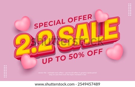 2.2 sale 3d text effect. Discount shopping sale