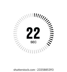 22 second timer clock. 22 sec stopwatch icon countdown time digital stop chronometer.
