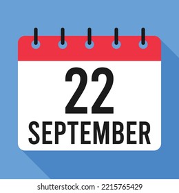 Calendario del 22 de septiembre. Fondo Azul. Calendario de vectores.
