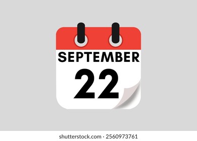 22 September calendar icon text page monthly web design on red, white, black and ash background vector, icon, or illustration with the month of September 22