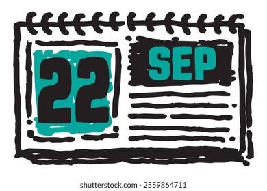 22 September date long table calendar - A simple yet elegant line art illustration of a table date calendar captures the essence of organization and timekeeping and note lines sketch art