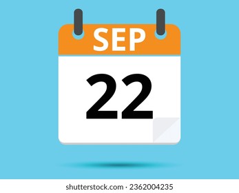 22 September. Flat icon calendar isolated on blue background. Vector illustration.
