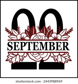 22 de septiembre Diseño de Vector de conteo de silueta dividida floral | Diseño de impresión | Cortar archivo | Diseño de camiseta | Regalo de cumpleaños