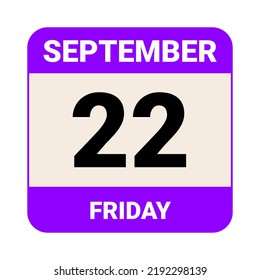 22 September, Friday. Date template. Useful design for calendar or event promotion. Vector illustration EPS 10 File. 