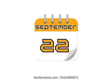 22 September month single day vector, illustration, calendar with yellow, black and white color background calendar September 22