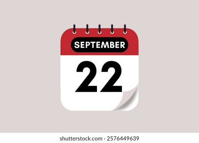 22 September month single day vector, illustration, calendar with rose red, black and off-white color background calendar September 22