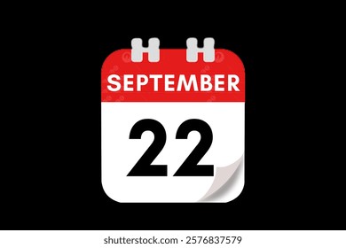 22 September month single day vector, illustration, calendar with red, gray, white and black color background calendar September 22