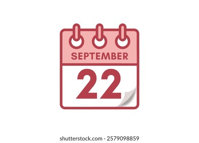 22 September month single day vector, illustration, calendar with maroon, rose and white color background calendar September 22