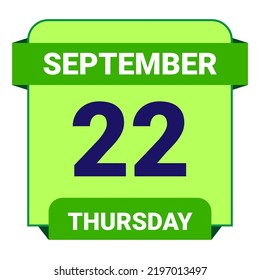 22 de septiembre, jueves. Plantilla de fecha. Diseño útil para la promoción de calendarios o eventos. Ilustración vectorial Archivo EPS 10. 