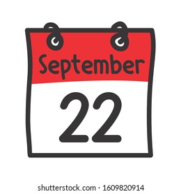 22 September. Vector flat daily calendar icon. Date and time, day, month. Holiday