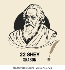 22 Shey Srabon, Rabindranath Tagore, Srabon Rabindranath. bangla text