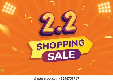 2.2 Shopping Sale Poster or banner. 2 February Sale campaign or promotion template design for social media and website. Discount Shopping Sale