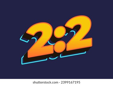 2:2. Text effect design in 3D look. Yellow color