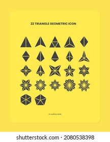 22 Colección de iconos geométricos de triángulo en estilo glifo