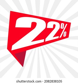 22% escrito en banner poligonal rojo. etiqueta moderna en perspectiva. Pasos 10